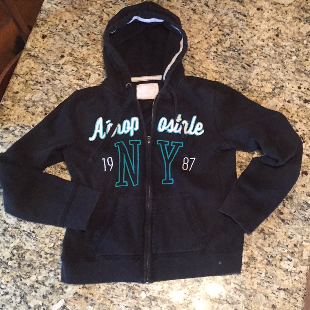 Aeropostale L Black Full Zip Hoodie Sweatshirt
